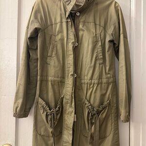 Loomstate Olive Green Long Coat with Drawstring Pockets